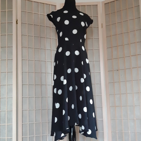 Black and white large polka dots lined dress - Picture 2 of 8